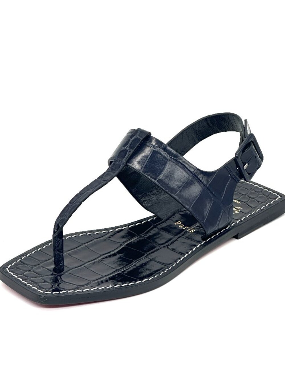 Christian Louboutin CUBONGO Croc Leather Flat Thong T Strap Sandals Shoes